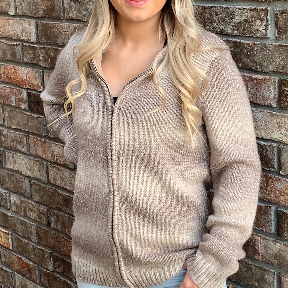 Liz Claiborne Full Zip Cardigan Sweater Tan Size M